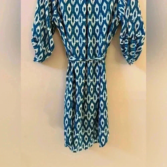 Anthropologie Maeve Frequencies Blue White Ikat Oversized Shirt Mini Dress Small - Picture 4 of 10